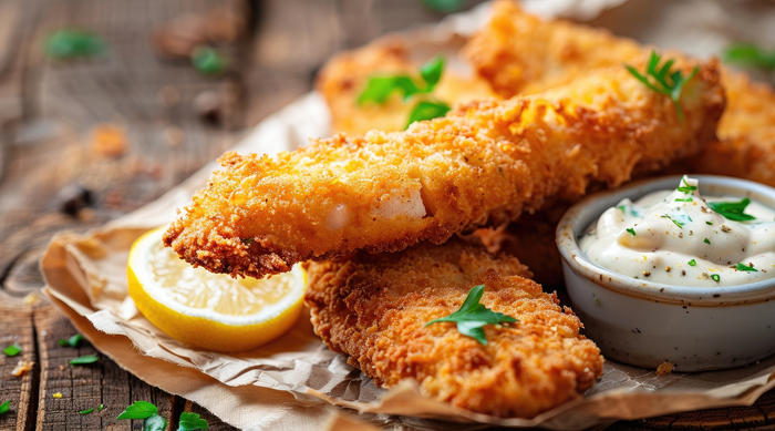 Frittierter Fisch mit Dip.